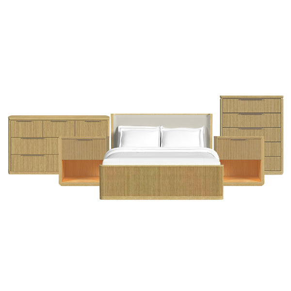 Sylvie King UPH 5PC Bedroom Set with 2 Nightstands, Dresser & Chest in Natural