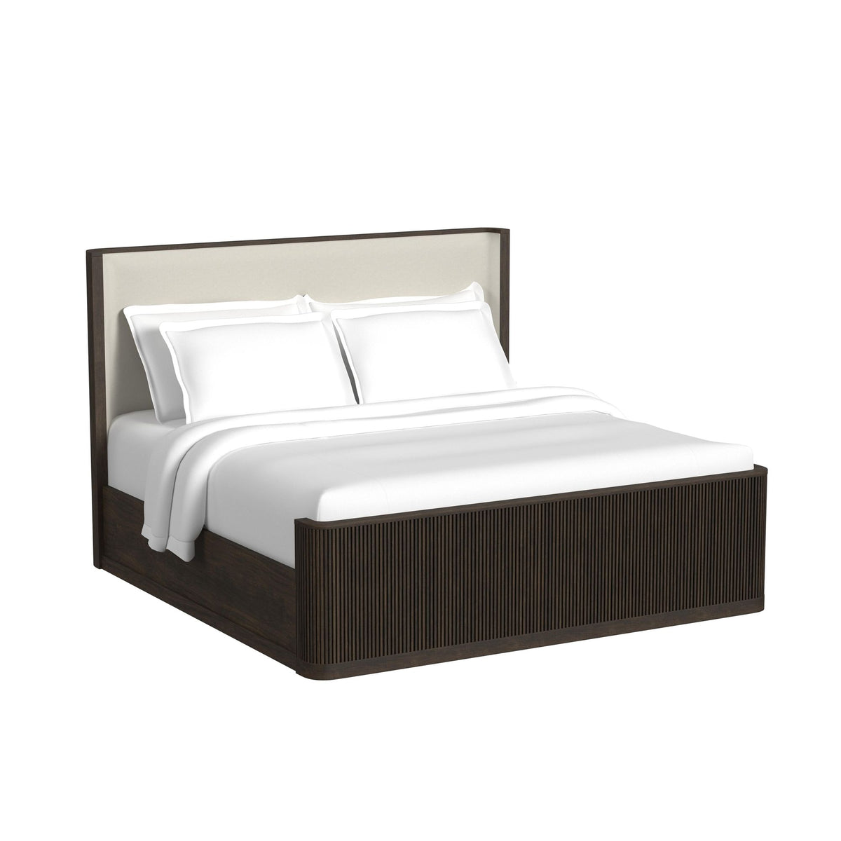 Sylvie King Uph 3Pc Bedroom Set With White Fabric In Dark Brown