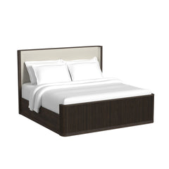 Sylvie King UPH 3PC Bedroom Set with White Fabric in Dark Brown