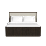 Sylvie King UPH Bed with White Fabric in Dark Brown