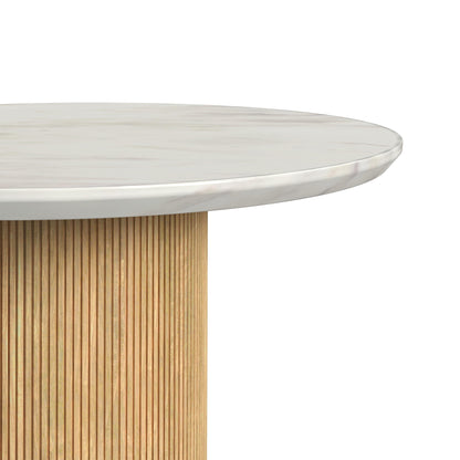 Sylvie 3PC Occasional Table Set with White Faux Marble Top and Base in Natural-Coffee Table & Two End Tables