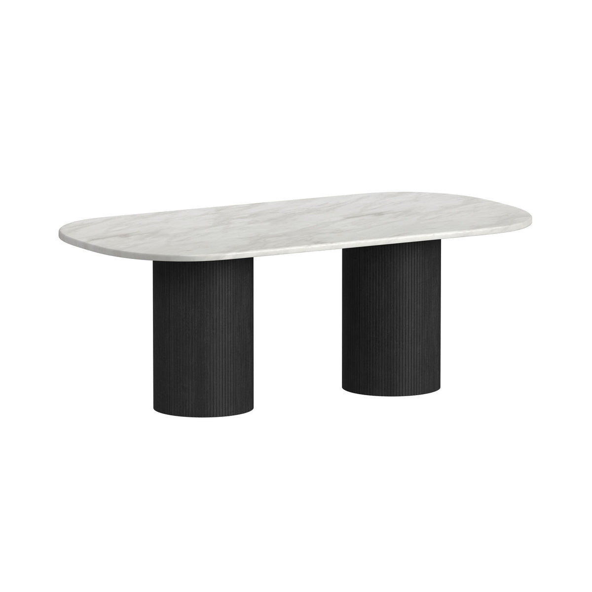 Sylvie Oval Dining Table with White Faux Marble Top in Black with Grain