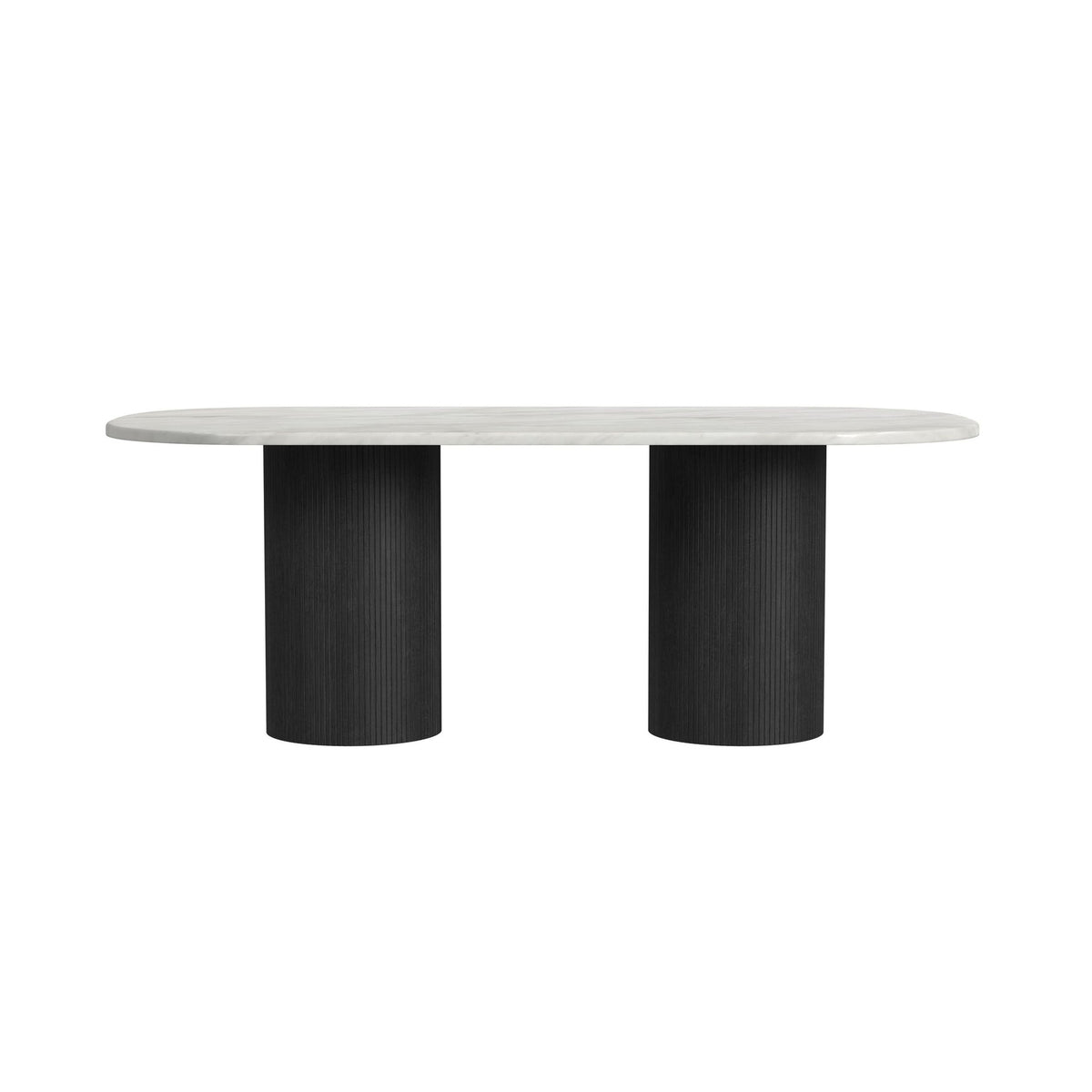 Sylvie Oval Dining Table with White Faux Marble Top in Black with Grain