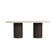 Sylvie Oval Dining Table with White Faux Marble Top in Dark Brown