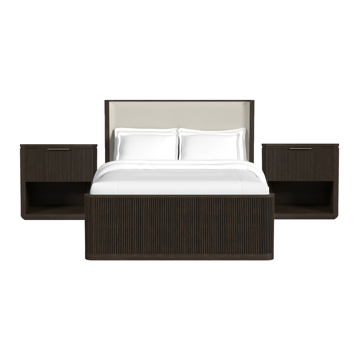 Sylvie Queen UPH 3PC Bedroom Set with 2 Nightstands in Dark Brown
