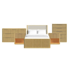 Sylvie Queen UPH 5PC Bedroom Set with 2 Nightstands, Dresser & Chest in Natural
