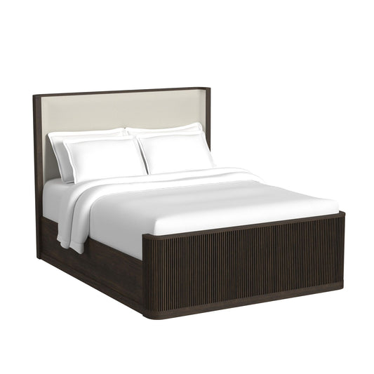 Sylvie Queen UPH 3PC Bedroom Set with White Fabric in Dark Brown