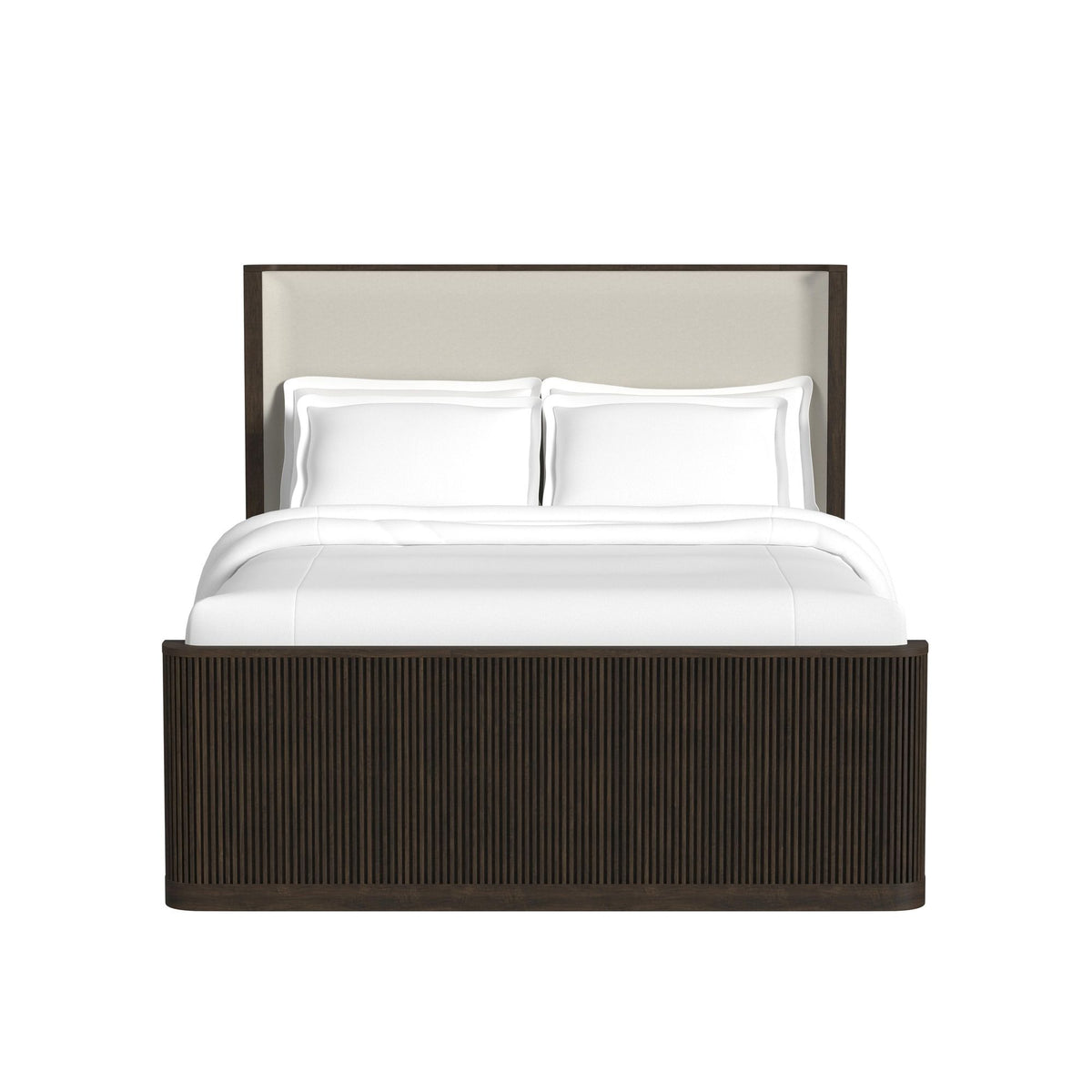 Sylvie Queen Uph Bed With White Fabric In Dark Brown