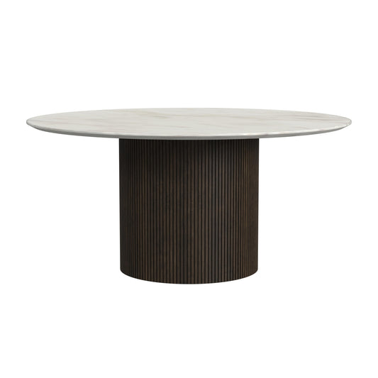 Sylvie 3PC Occasional Table Set with White Faux Marble Top and Base in Dark Brown-Coffee Table & Two End Table