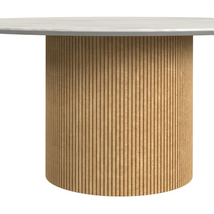 Sylvie 3PC Occasional Table Set with White Faux Marble Top and Base in Natural-Coffee Table & Two End Tables