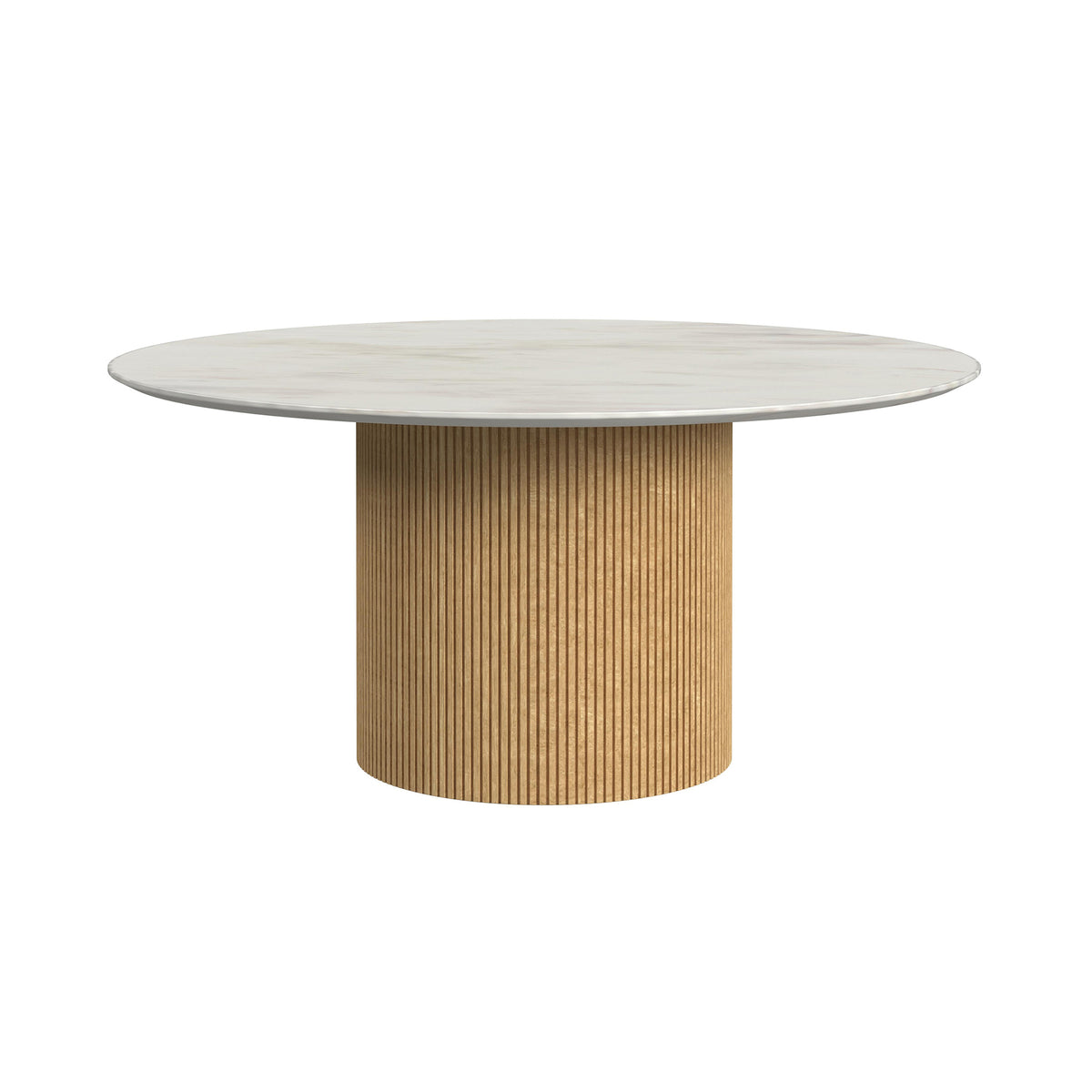 Sylvie 3PC Occasional Table Set with White Faux Marble Top and Base in Natural-Coffee Table & Two End Tables