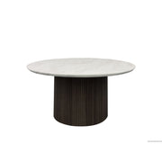 Sylvie Round Coffee Table with White Faux Marble Top and Base in Dark Brown