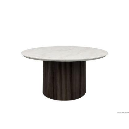 Sylvie Round Coffee Table with White Faux Marble Top and Base in Dark Brown