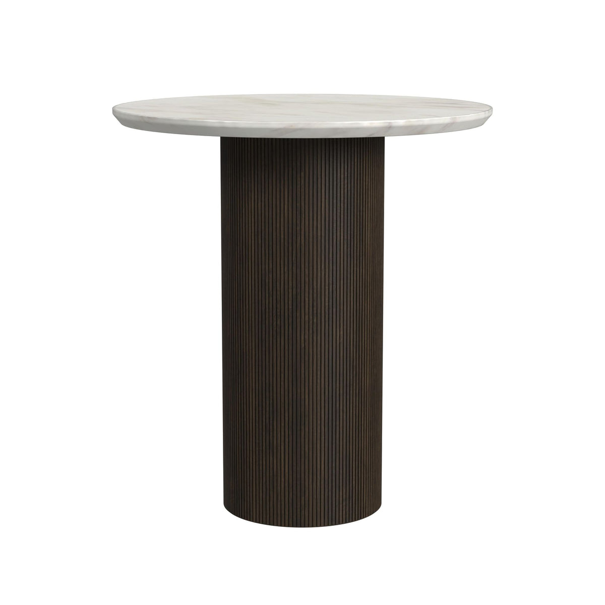 Sylvie Round End Table With White Faux Marble Top And Base In Dark Brown