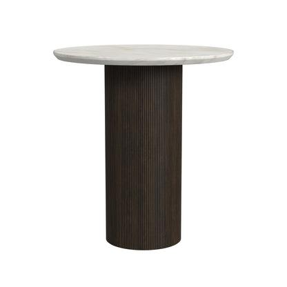 Sylvie Round End Table with White Faux Marble Top and Base in Dark Brown