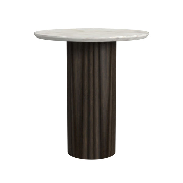 Sylvie Round End Table With White Faux Marble Top And Base In Dark Brown