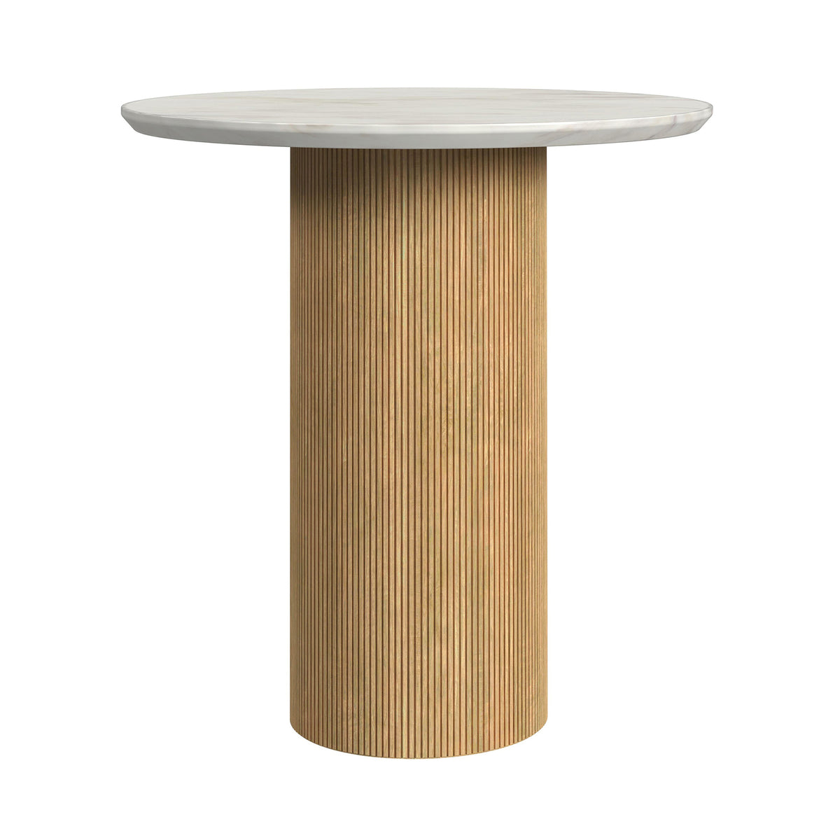 Sylvie Round End Table with White Faux Marble Top and Base in Natural