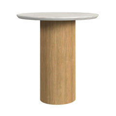 Sylvie Round End Table with White Faux Marble Top and Base in Natural