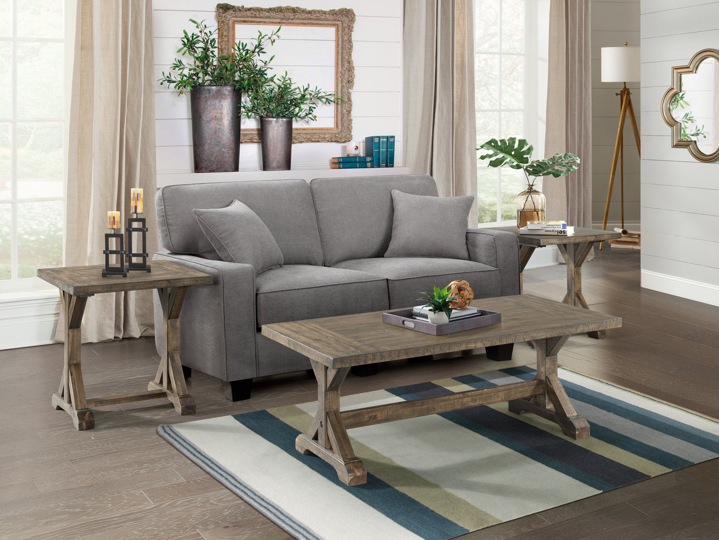 Finn 3PC Accent Trestle Table Set-Coffee Table & Two End Tables