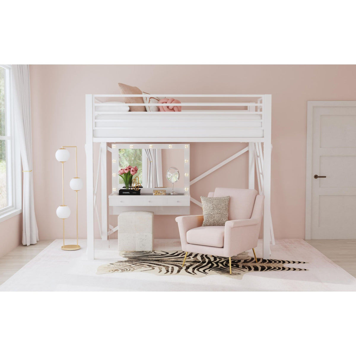 Talia Full Loft Bunk And Ladder In White