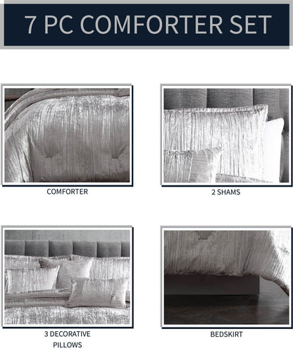Taos 7 pc Velvet Comforter Silver