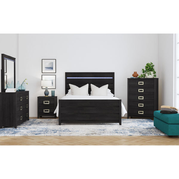 Tobias Queen 5PC Bedroom Set with LED in Black