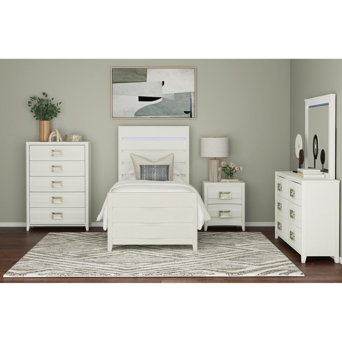Tobias Twin Bed with LED in White