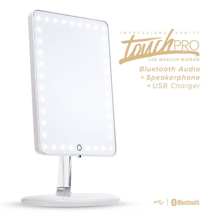 Touch Pro LED Makeup Mirror with Bluetooth Audio+Speakerphone & USB Charger