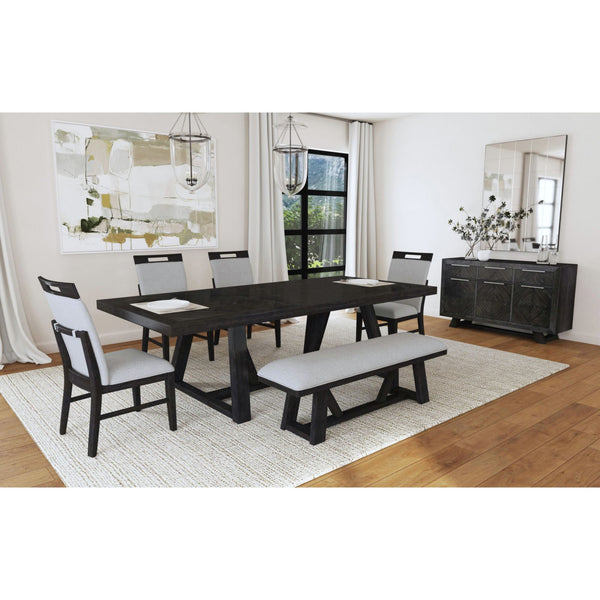 Transcend 6PC Standard Height Dining Set in Charcoal-Table, Four Chairs & Bench