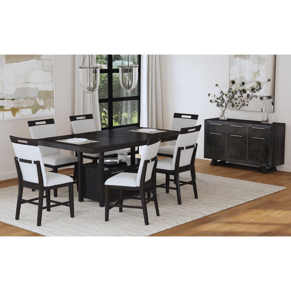 Transcend 7Pc Counter Height Dining Set In Charcoal-Table And Six Chairs