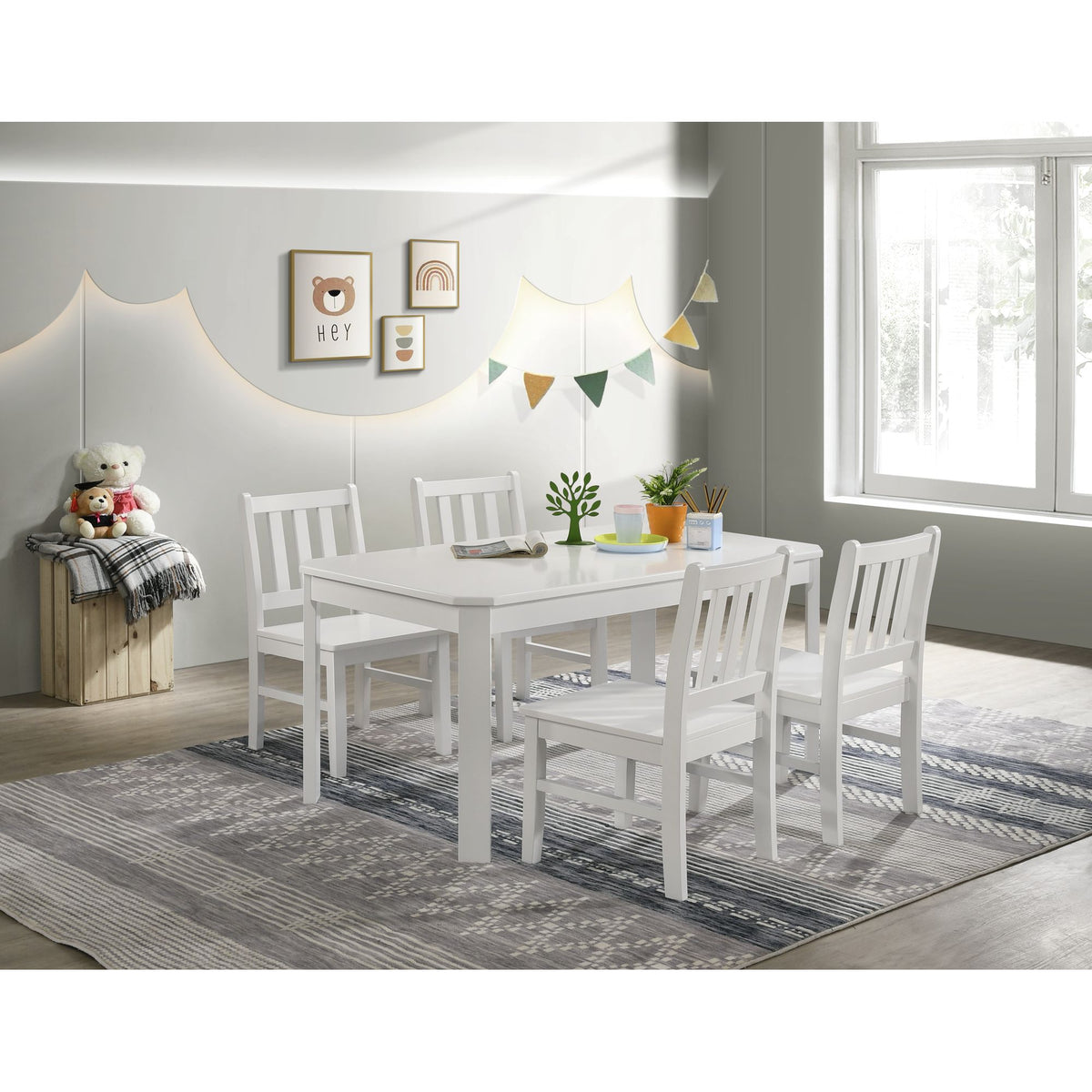 Travis Youth 5Pc Dining Set With Table And 4 Chairs In White