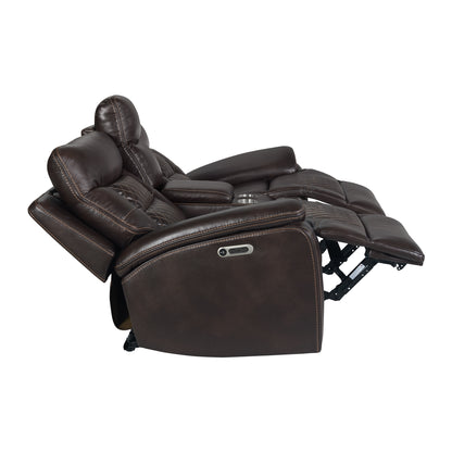 Trinidad Power Motion Loveseat with Power Motion Head Recliner & Console in Pebble Brown