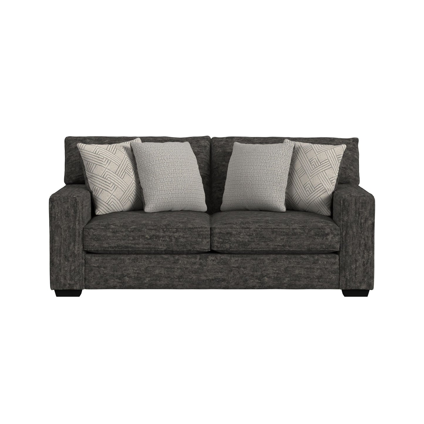 Tully Loveseat in Galactic Charcoal with 4 Pillows