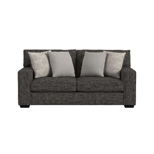 Tully Loveseat in Galactic Charcoal with 4 Pillows