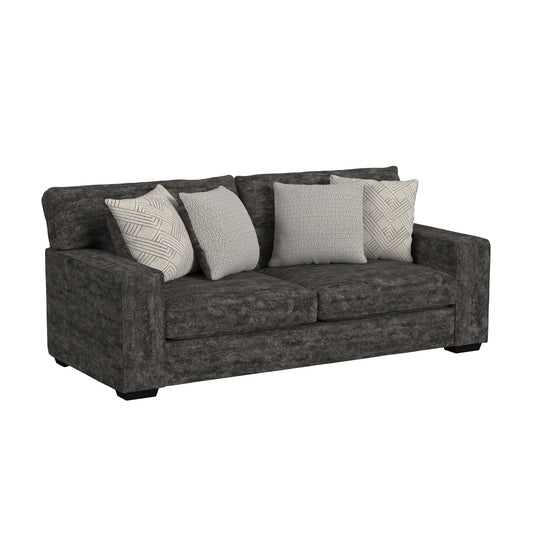Tully Loveseat in Galactic Charcoal with 4 Pillows