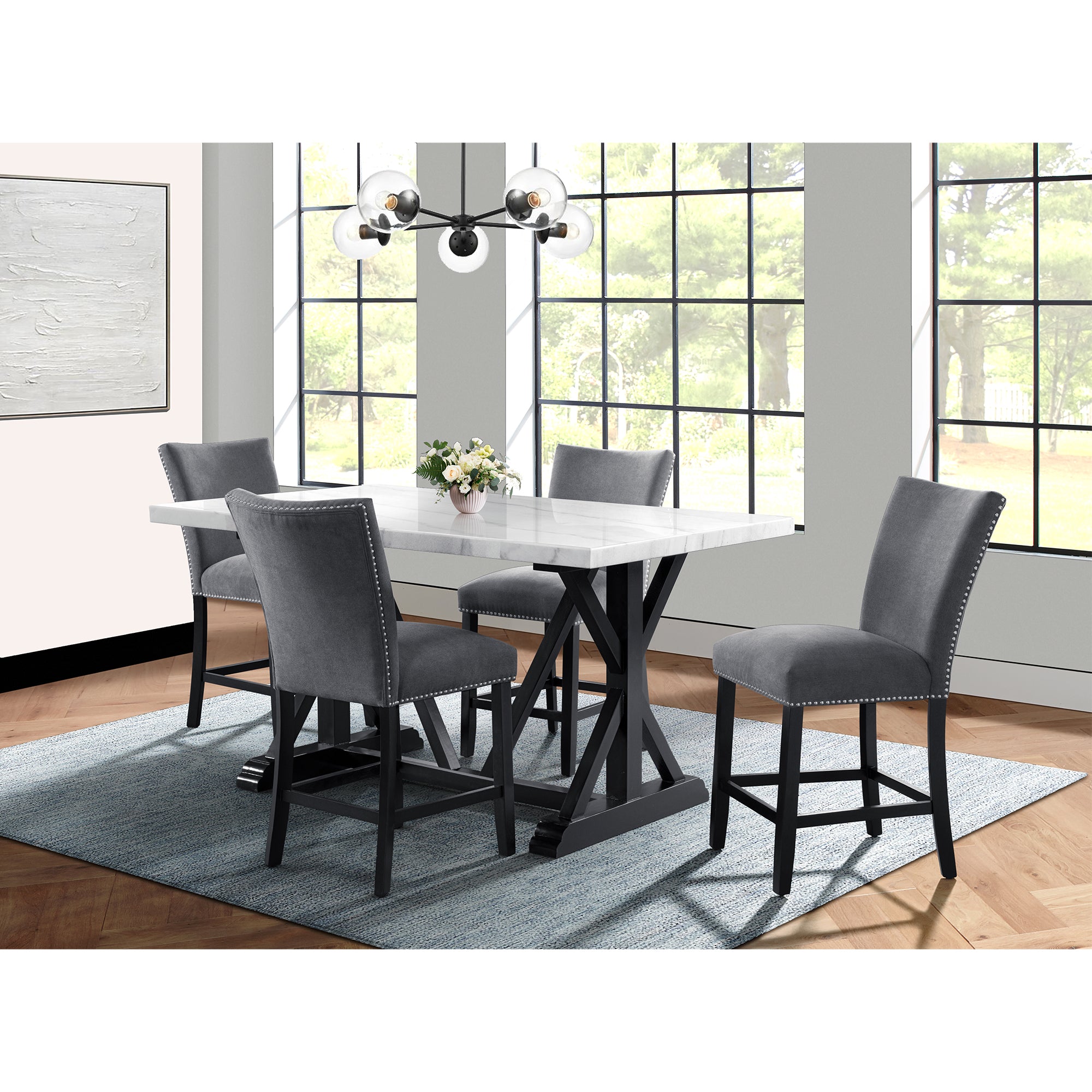 Tuscany Counter Linen Nailhead Side Chair (2 Per Pack) - Charcoal