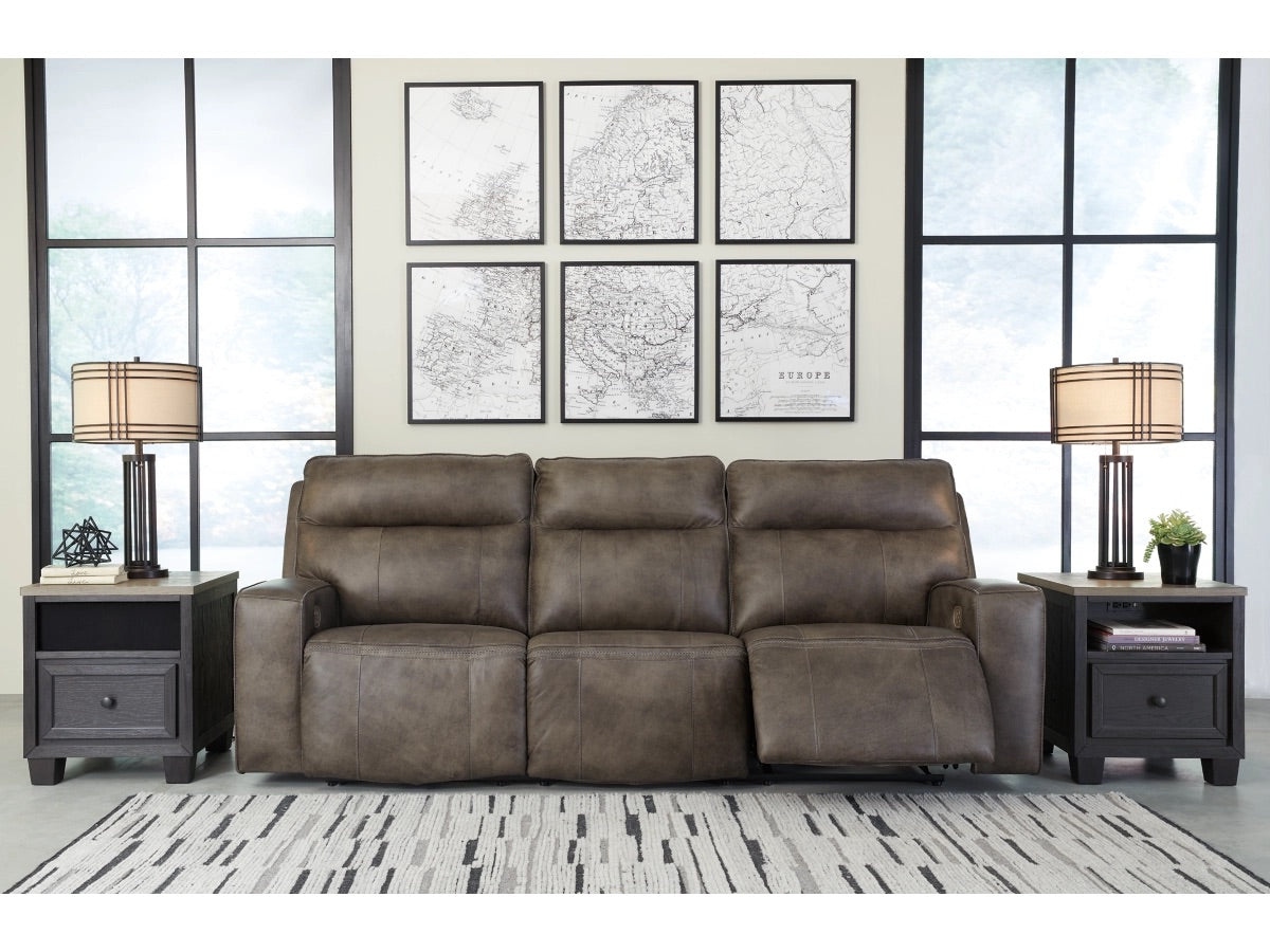 Game Plan Dual Power Leather Reclining Sofa