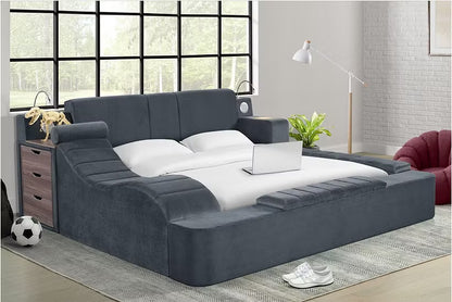 Ottawa Upholstered Transformer Bed with Electronic Features in Grey Linen