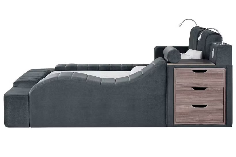 Ottawa Upholstered Transformer Bed with Electronic Features in Grey Linen