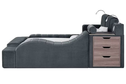 Ottawa Upholstered Transformer Bed with Electronic Features in Grey Linen