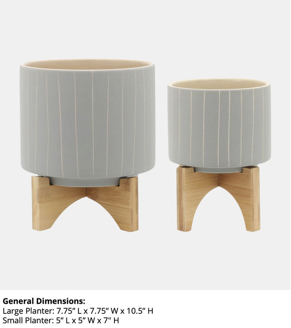 Ceramic Stripes Planter W/ Stand
