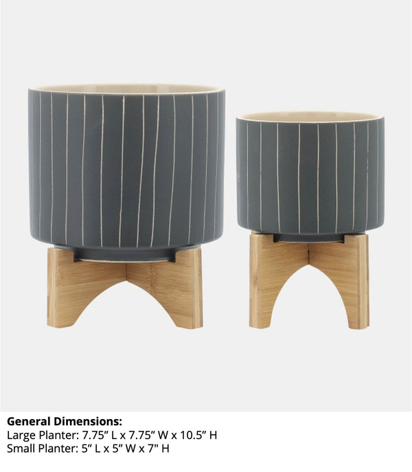 Ceramic Stripes Planter W/ Stand