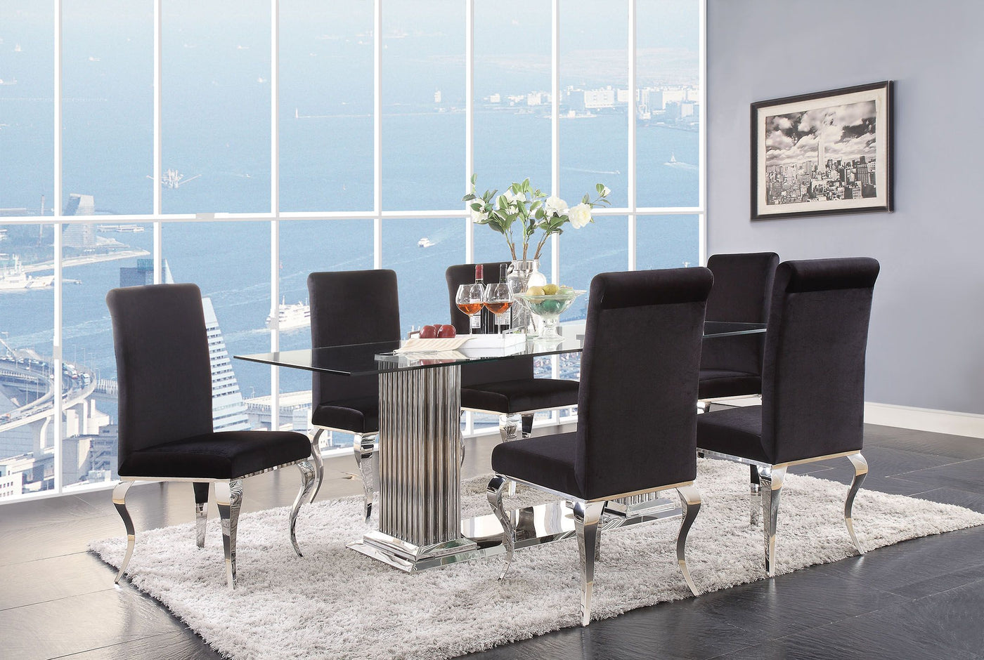 7-Piece Cyrene Dining Room Set in Glass & Mirror