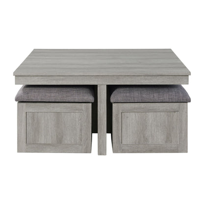 Uster Coffee Table W/Four storage Stools Grey