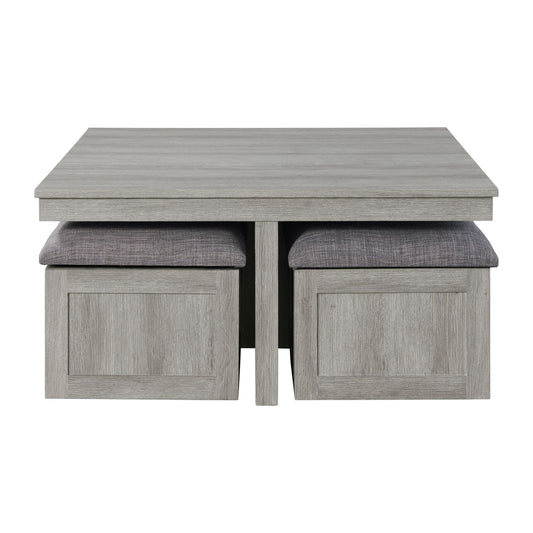 Uster Coffee Table W/Four Storage Stools Grey