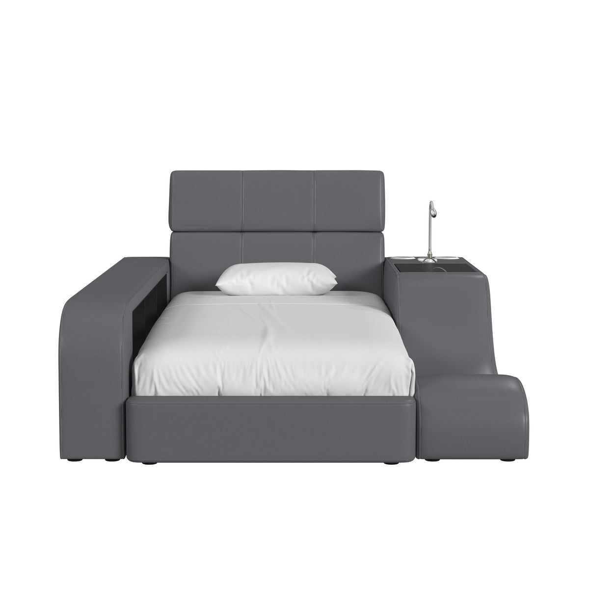 Valari Twin Transformer Bed with Electronic Features in Grey PU