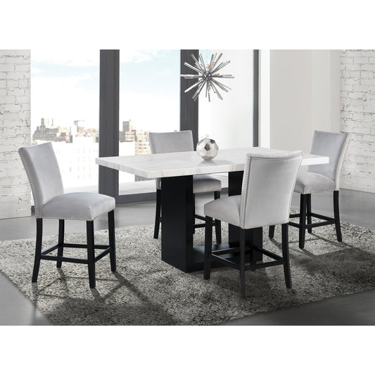 Valentino White 5PC Counter Height Dining Set - Table & Four Grey Chairs