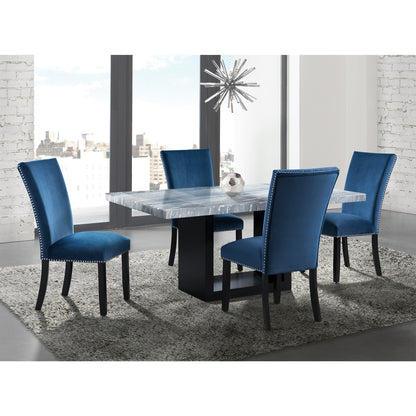 Valentino White 5PC Dining Set-Table & Four Blue Chairs