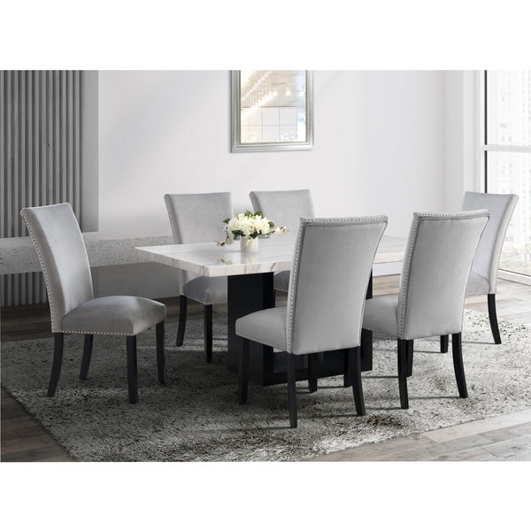 Valentino White 5PC Dining Set-Table & Four Grey Chairs