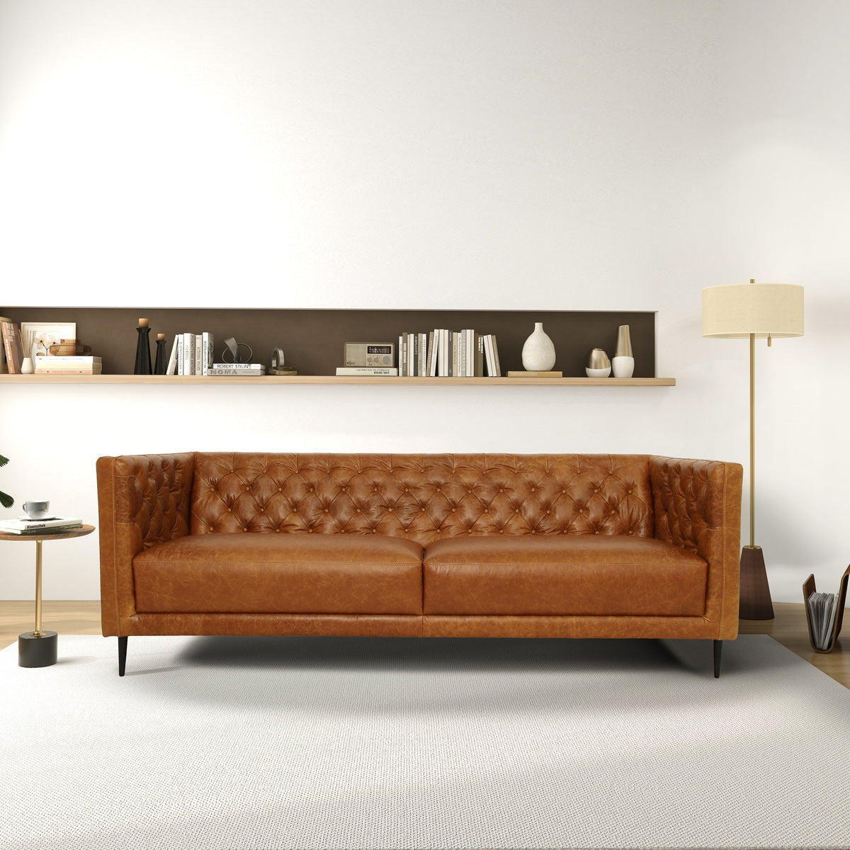 Sofá de cuero coñac encerado de Vermont